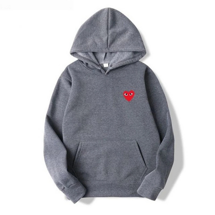 Women's pullover hoodie with hood, long sleeves, kangaroo pocket and heart eye motif