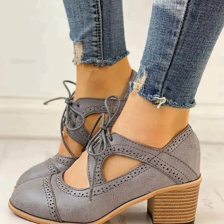 Guinevere | Women's Vintage Lace-Up Block Heel T-Strap Shoes