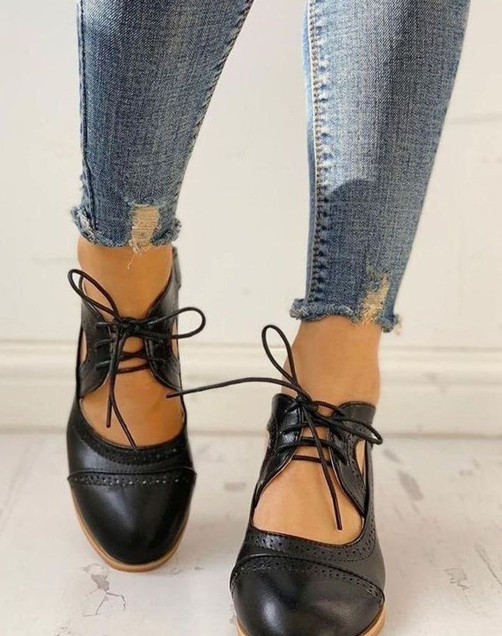 Guinevere | Women's Vintage Lace-Up Block Heel T-Strap Shoes
