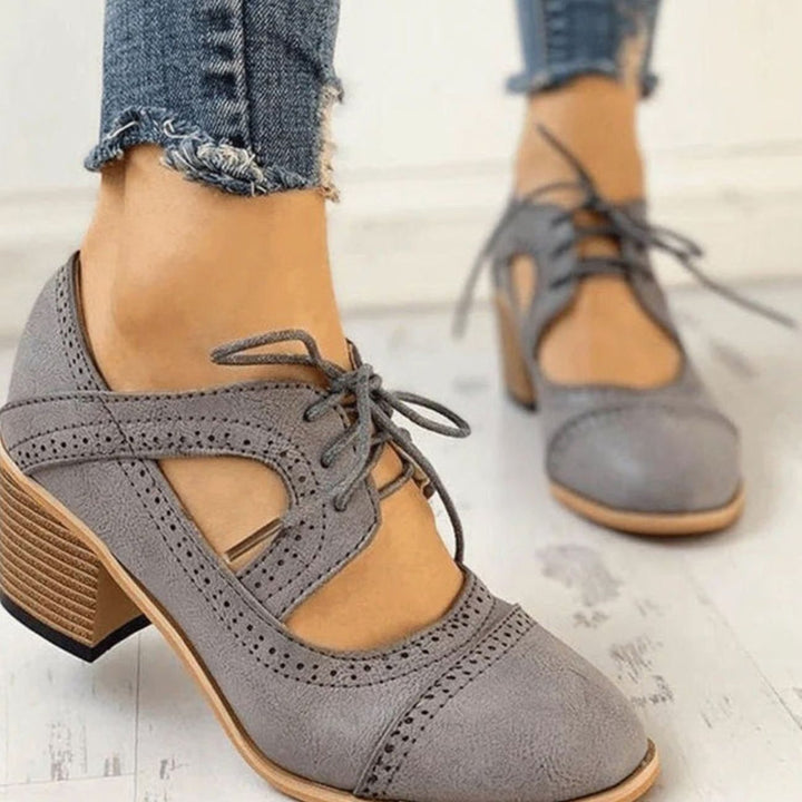 Guinevere | Women's Vintage Lace-Up Block Heel T-Strap Shoes
