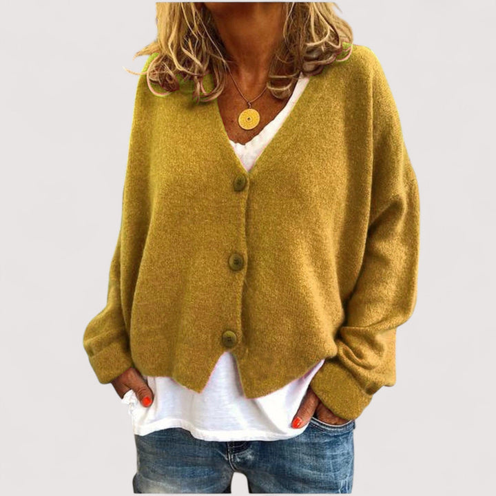 Women's long-sleeve V-neck button front knit cardigan