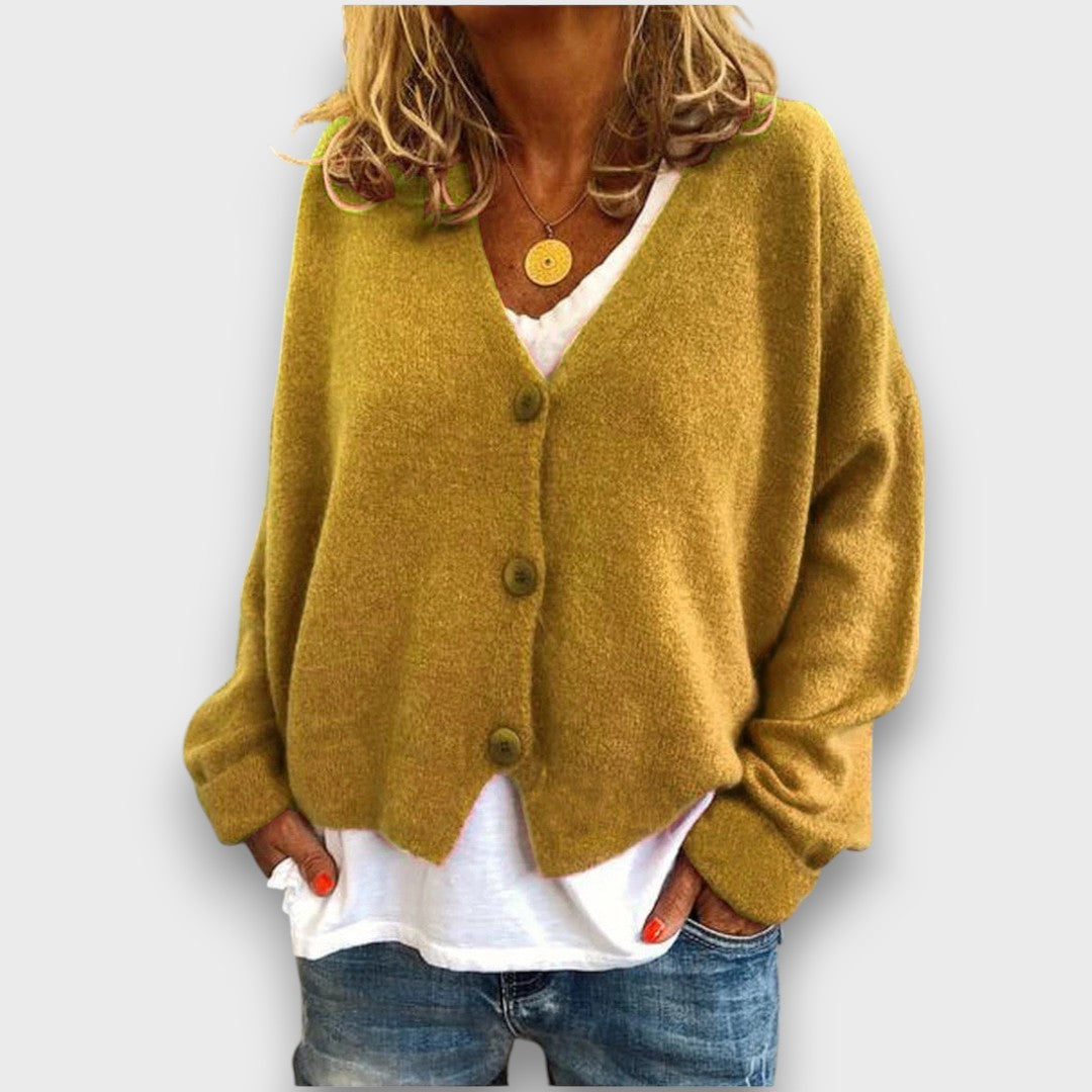 Women's long-sleeve V-neck button-front cardigan