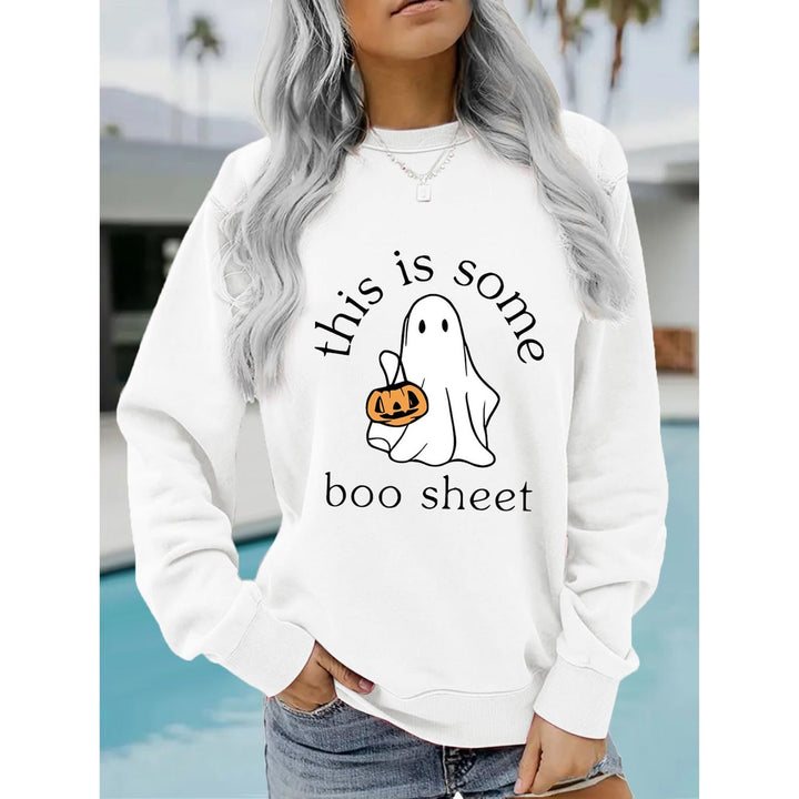 Women's Halloween sweatshirt with ghost and pumpkin graphic