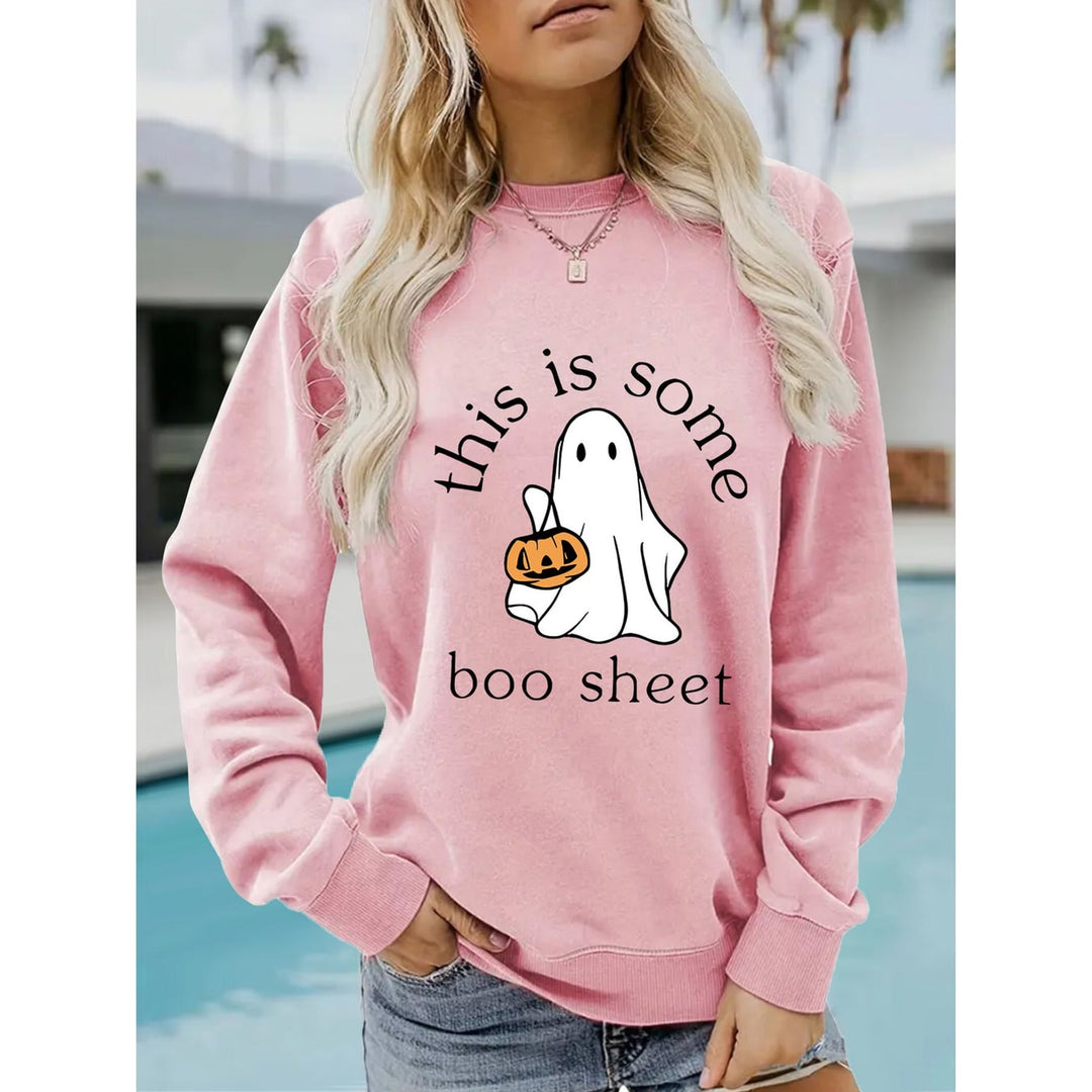 Women's Halloween sweatshirt with ghost and pumpkin graphic