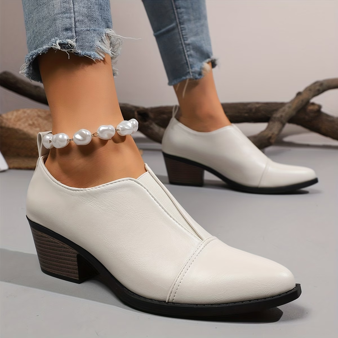 Pointed toe women's ankle boots with block heels and elasticated side sections