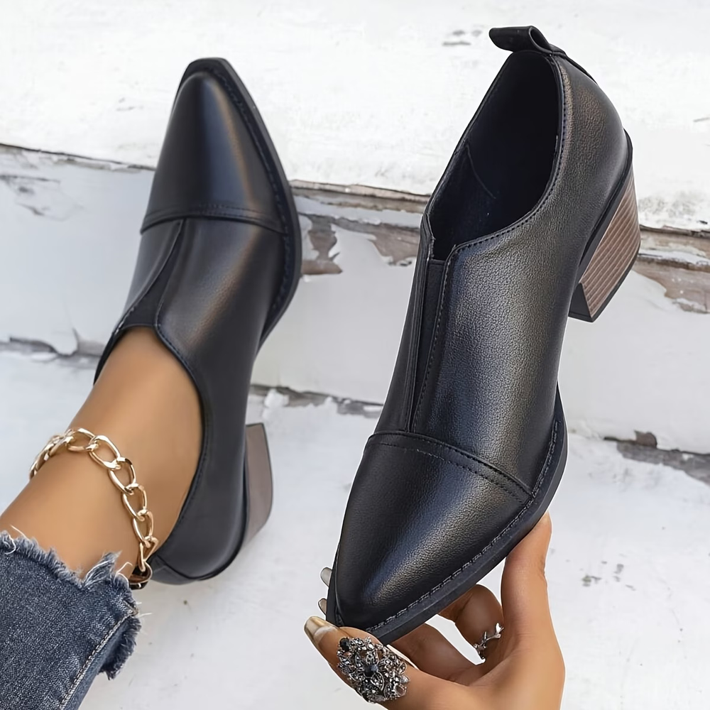 Pointed toe women's ankle boots with block heels and elasticated side sections