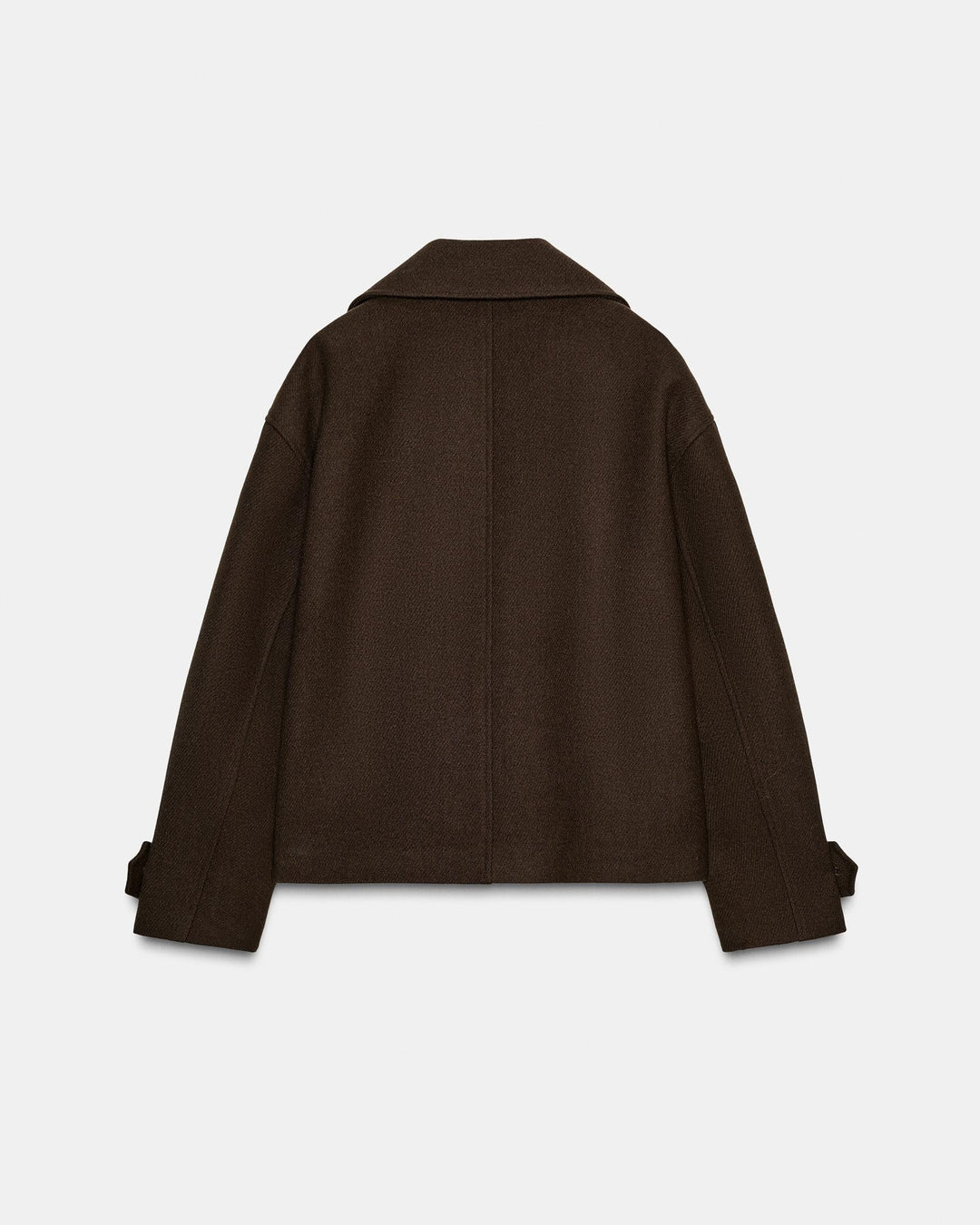Women's short double-breasted coat with notched lapels and long sleeves