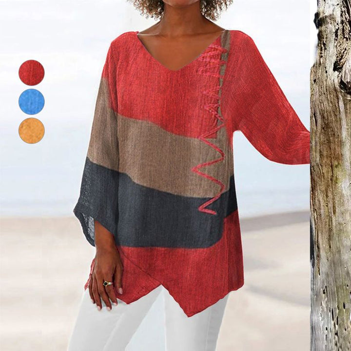Top For Women | V-Neck Colorblock Asymmetrical Hem