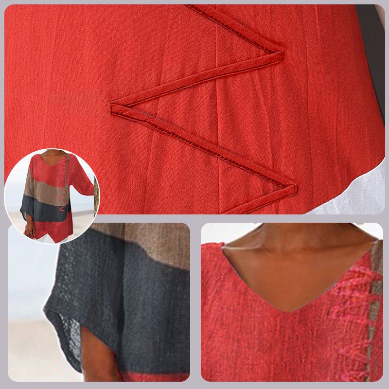 Top For Women | V-Neck Colorblock Asymmetrical Hem