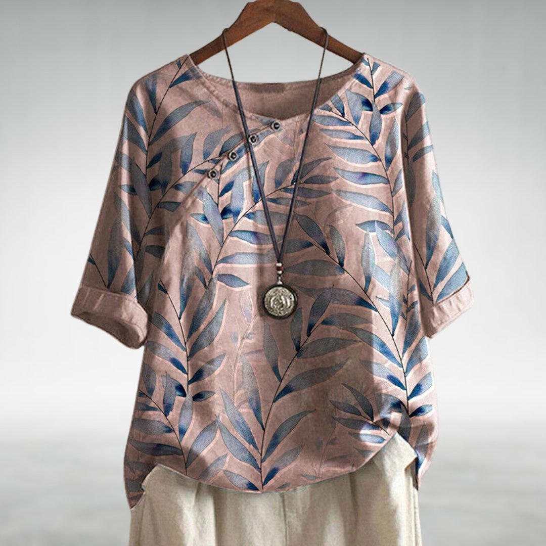 Blouse For Women | Leaf Print Button Detail