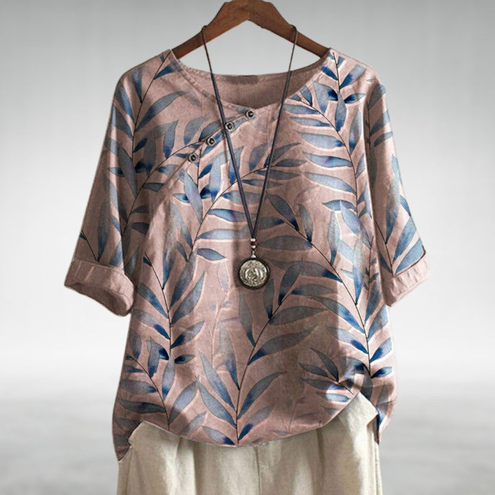 Blouse For Women | Leaf Print Button Detail