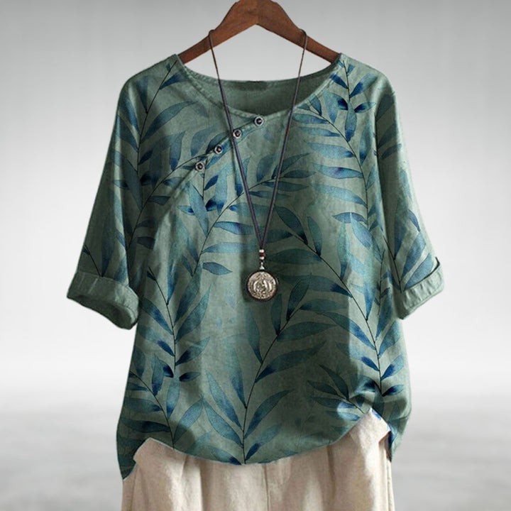 Blouse For Women | Leaf Print Button Detail