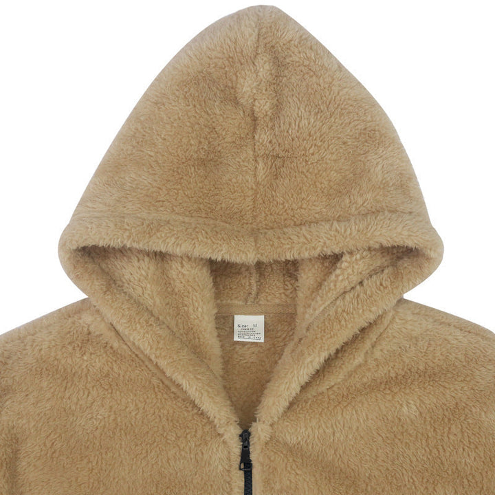 Men's hooded textured fleece jacket with full-zip front and long sleeves