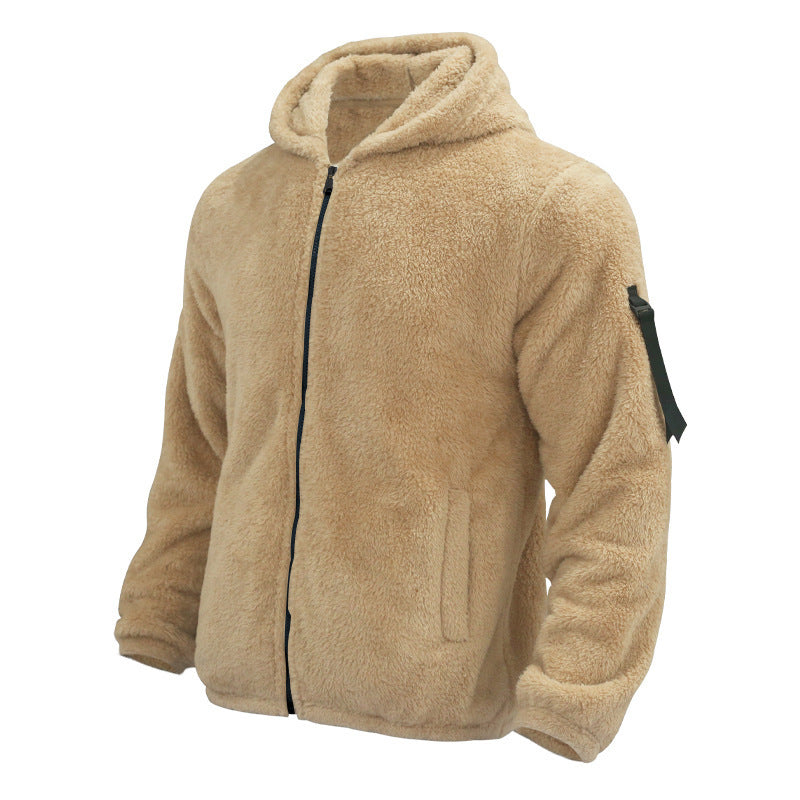 Men's hooded textured fleece jacket with full-zip front and long sleeves