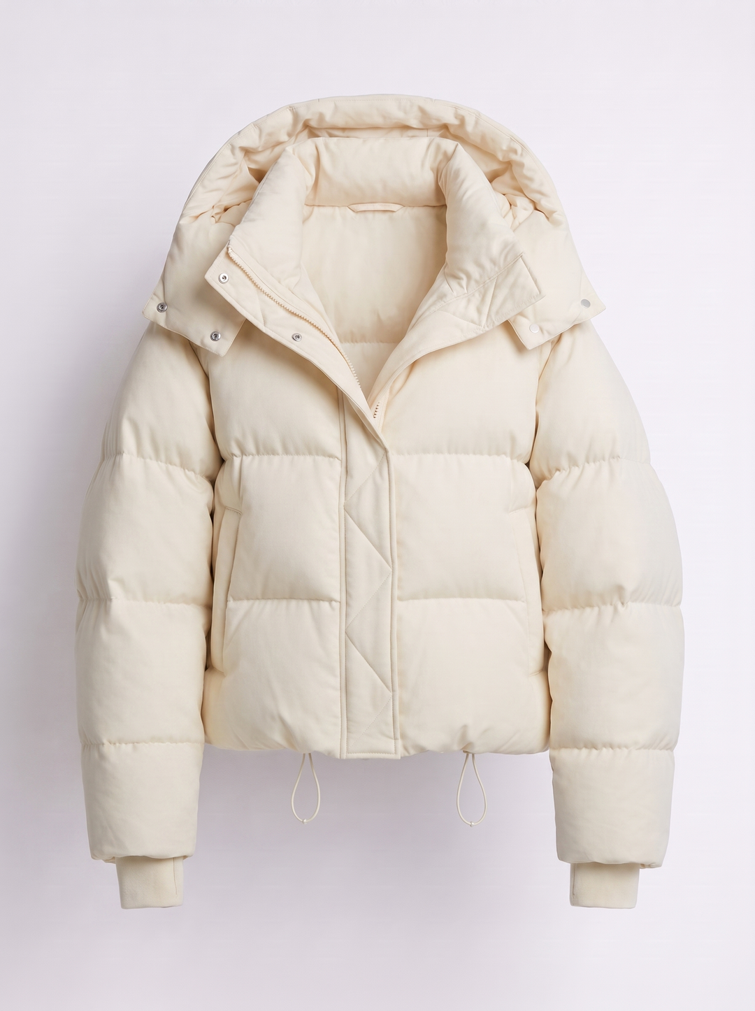 Women's oversized hooded puffer jacket with zip front and drawcord hem