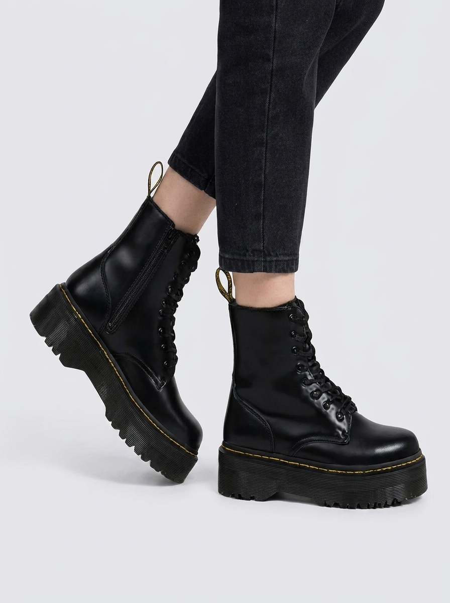 Women's chunky lace-up ankle boots with side zippers and platform soles