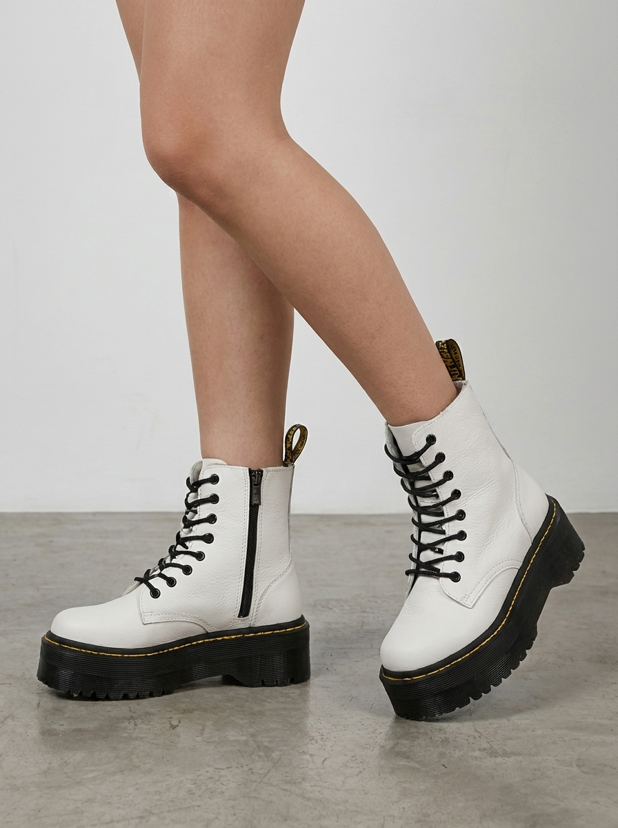 Women's chunky lace-up ankle boots with side zippers and platform soles