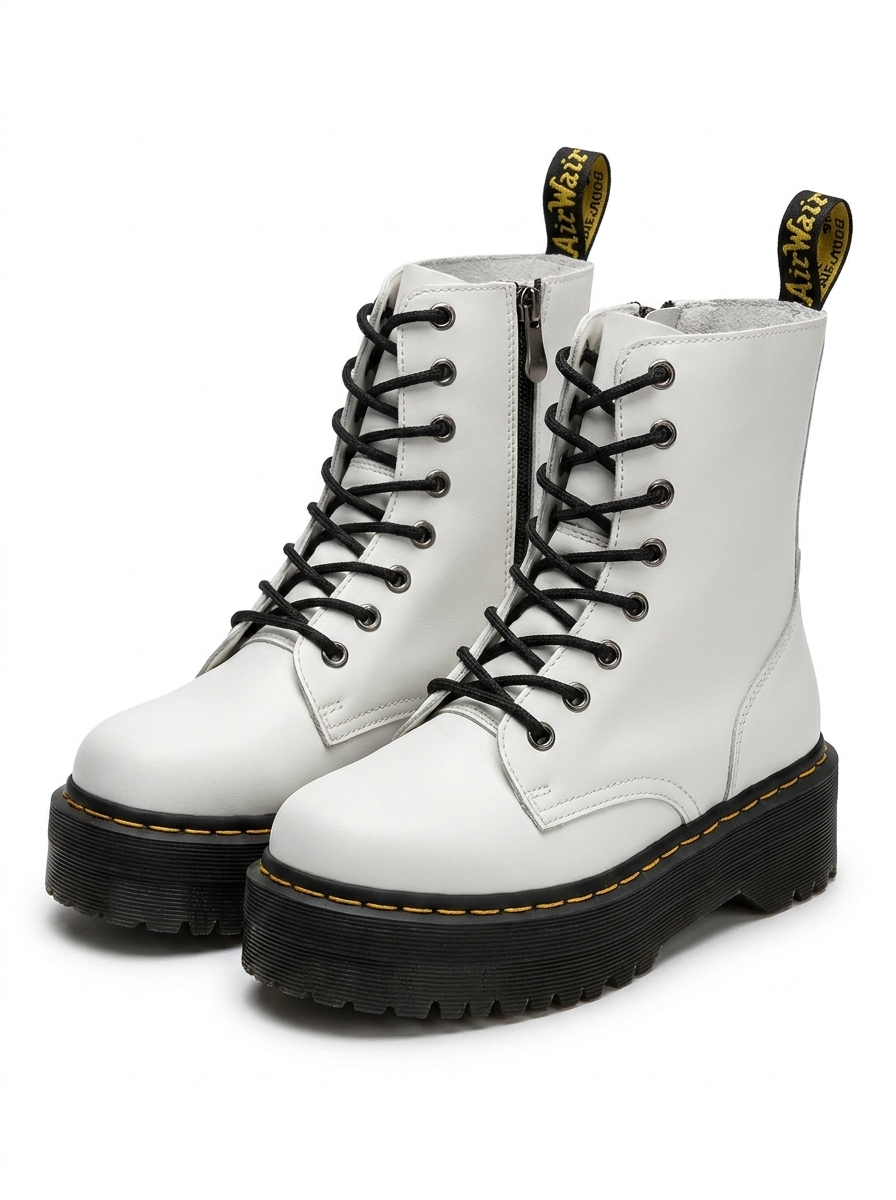 Women's chunky lace-up ankle boots with side zippers and platform soles