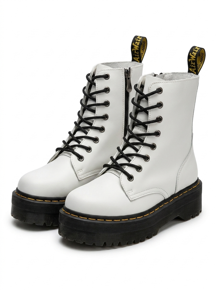 Women's chunky lace-up ankle boots with side zippers and platform soles