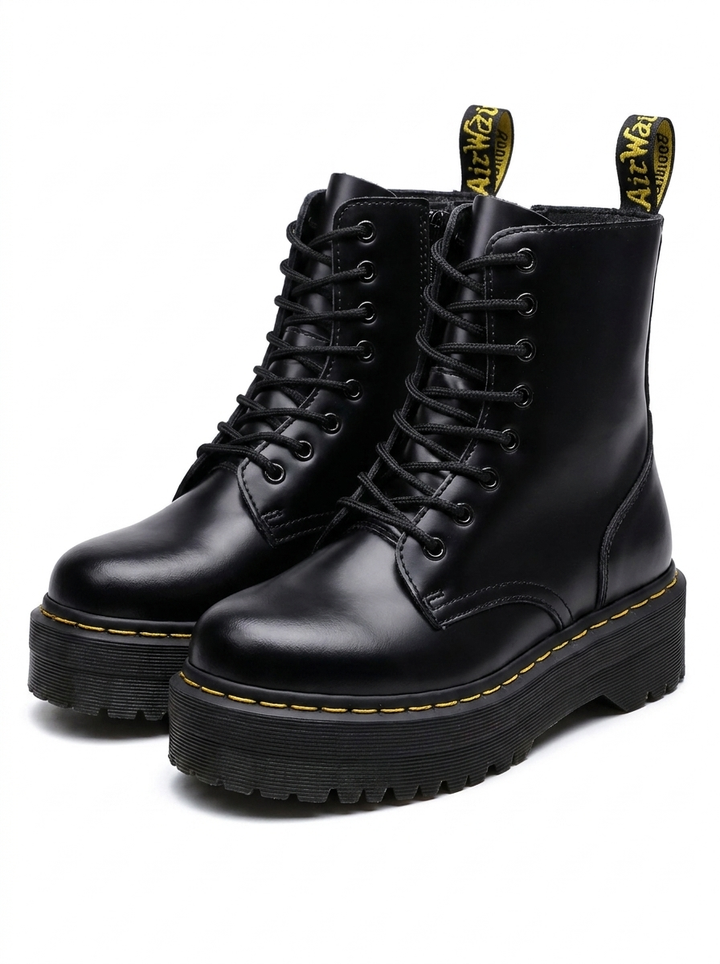 Women's chunky lace-up ankle boots with side zippers and platform soles