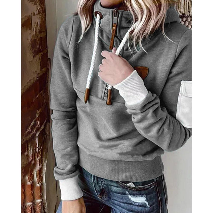 Women's solid zip-up hoodie with drawstring hood and sleeve pocket