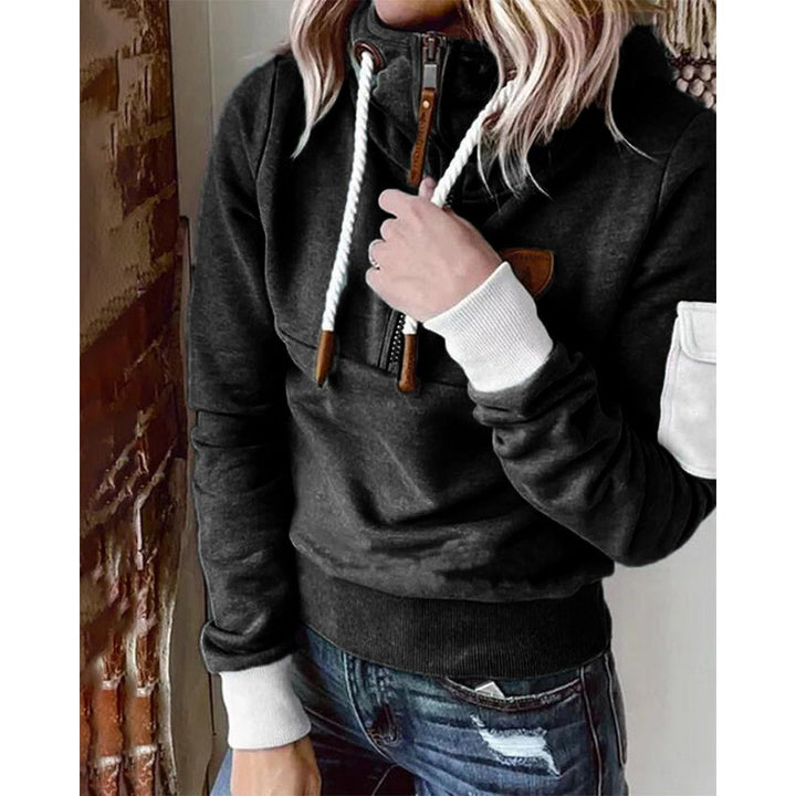Women's solid zip-up hoodie with drawstring hood and sleeve pocket