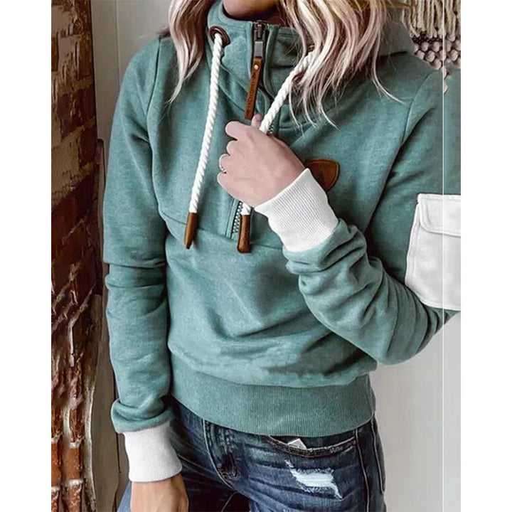 Women's solid zip-up hoodie with drawstring hood and sleeve pocket