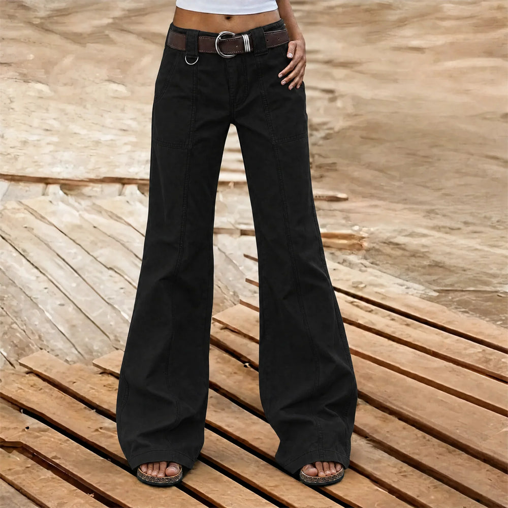 Women's wide leg cargo trousers with utility pockets and panel stitching