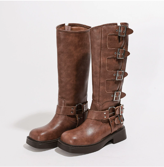 Women’s Boots | Knee-High Buckle Flat Sole