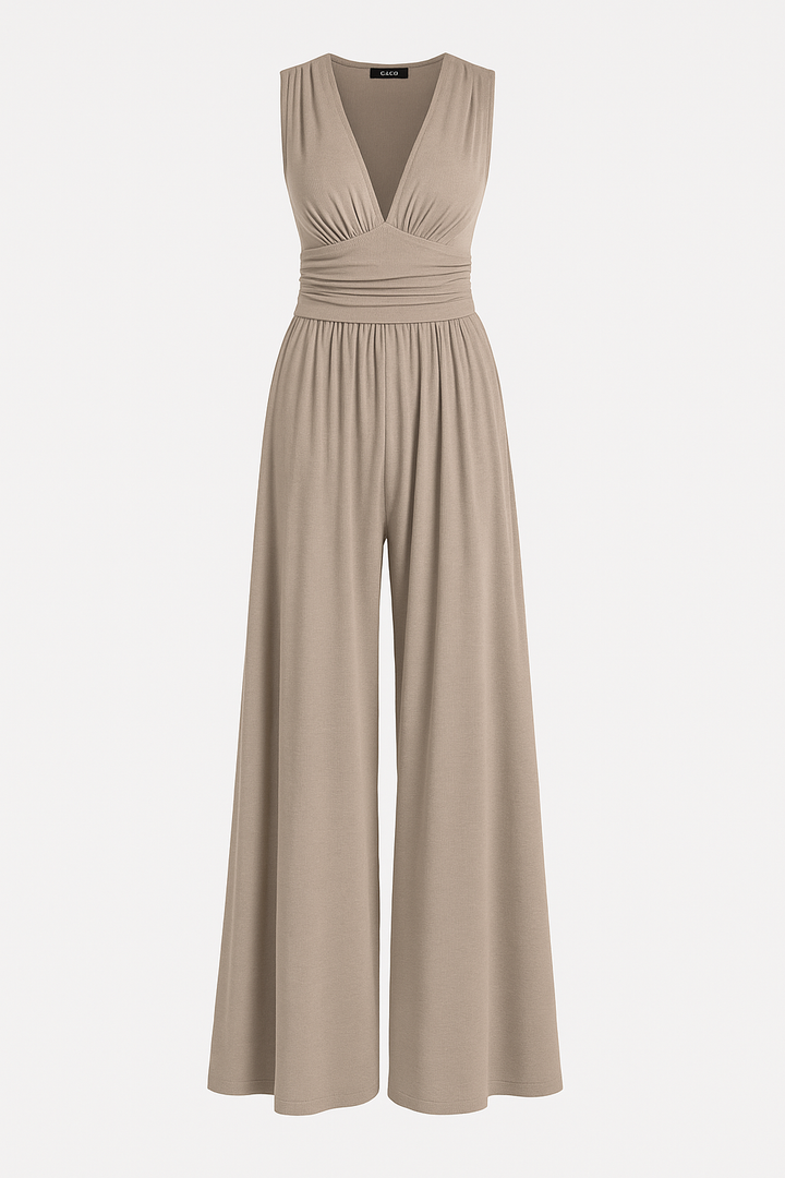 Women's Jumpsuit | V-Neck Sleeveless Pleated Waistband