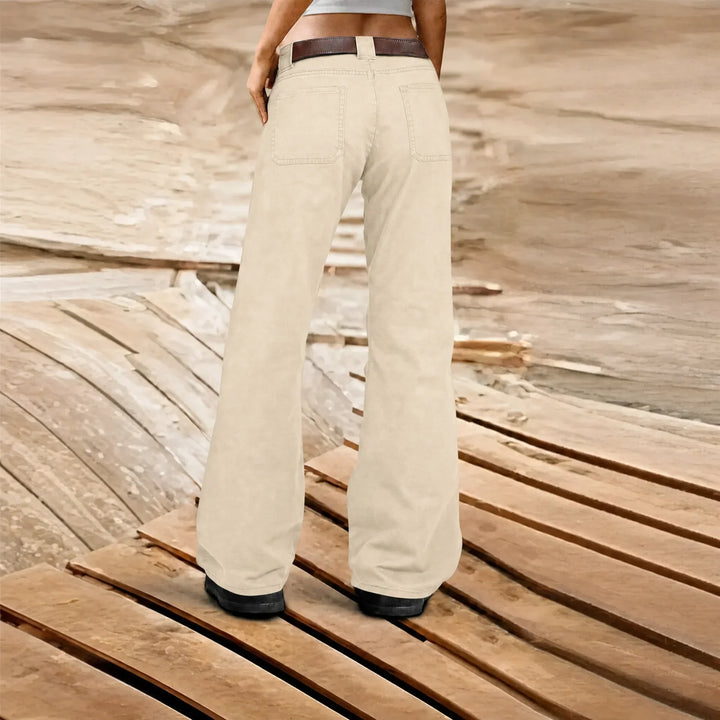 Women's wide leg cargo trousers with utility pockets and panel stitching