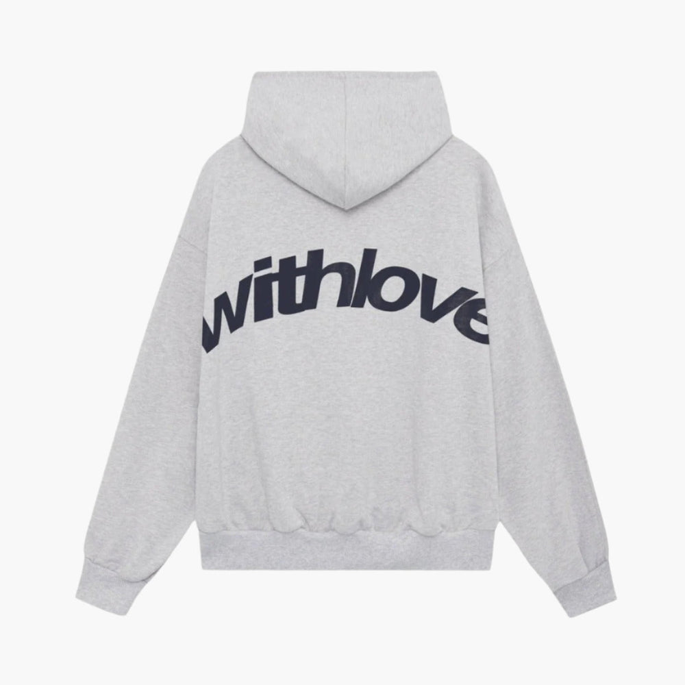Unisex oversized hooded sweatshirt with contrasting graphic text and long sleeves