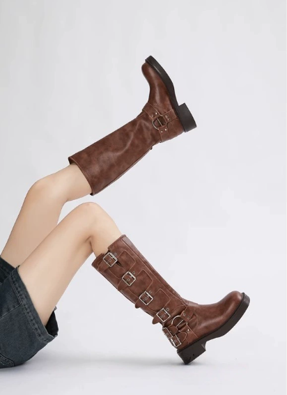 Women’s Boots | Knee-High Buckle Flat Sole
