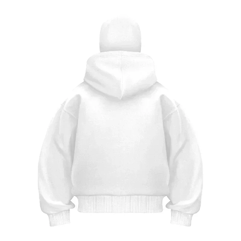 Unisex hooded zip hoodie with integrated face cover and front pockets