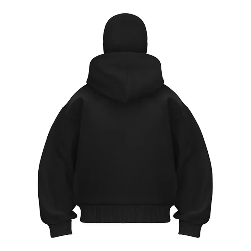 Unisex hooded zip hoodie with integrated face cover and front pockets