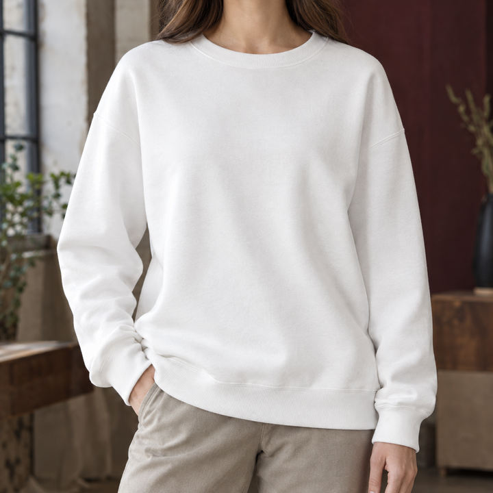Women's relaxed drop shoulder crew neck sweatshirt with long sleeves and ribbed trims