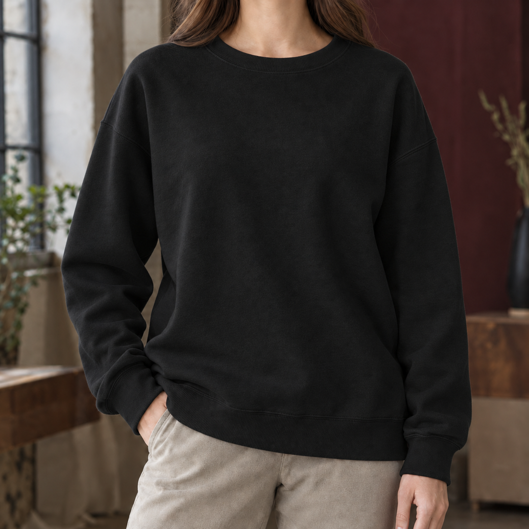 Women's relaxed drop shoulder crew neck sweatshirt with long sleeves and ribbed trims