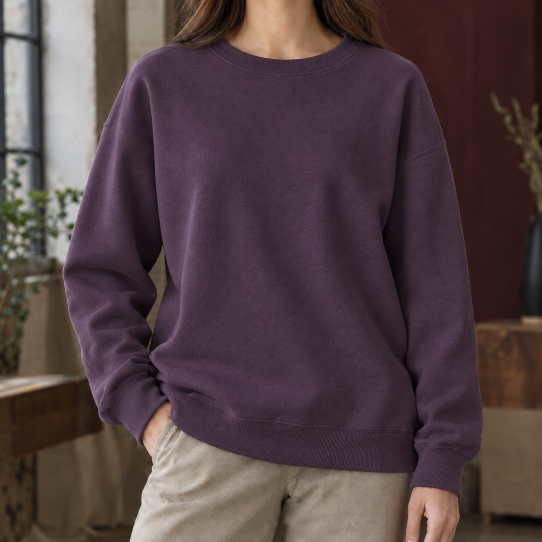 Women's relaxed drop shoulder crew neck sweatshirt with long sleeves and ribbed trims