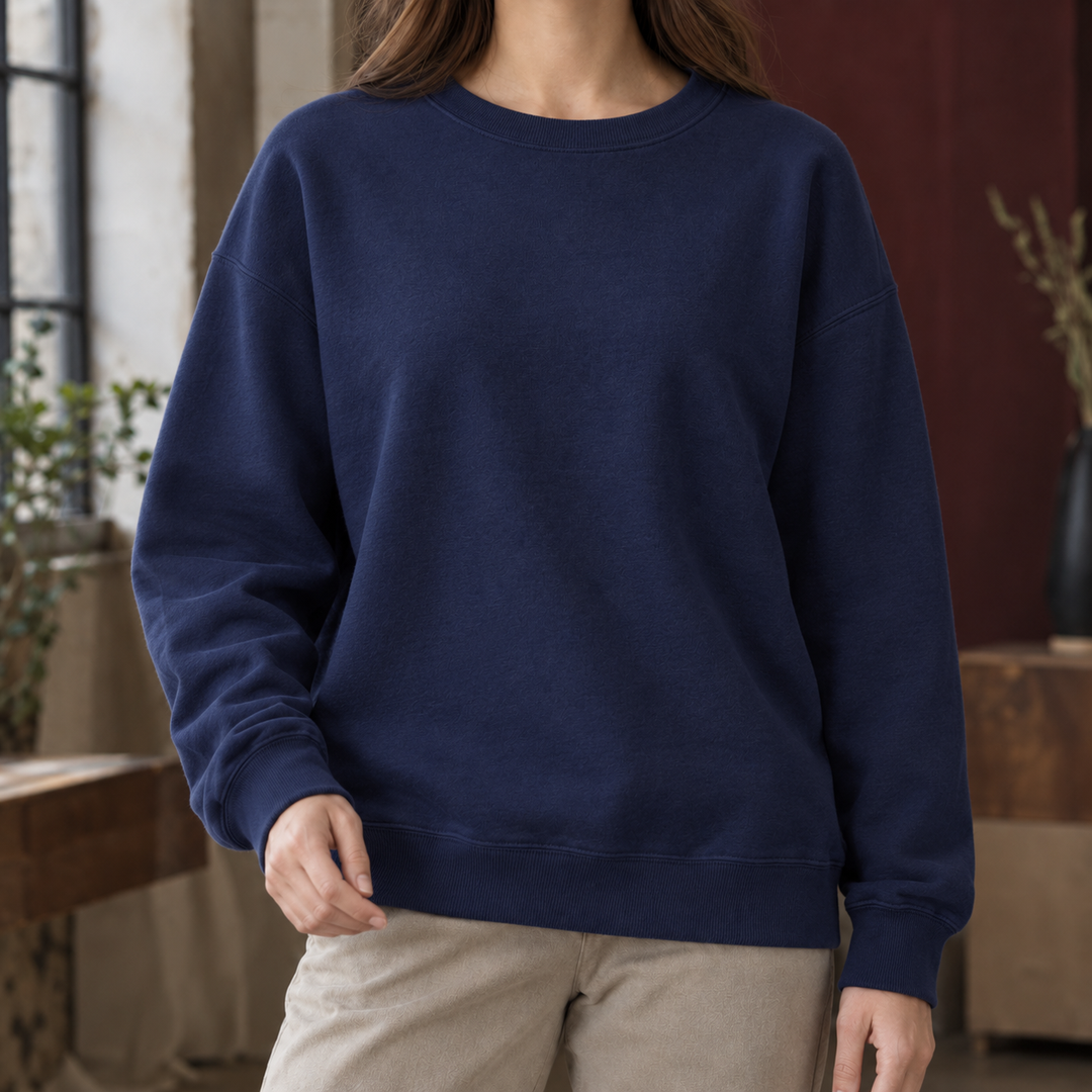 Women's relaxed drop shoulder crew neck sweatshirt with long sleeves and ribbed trims