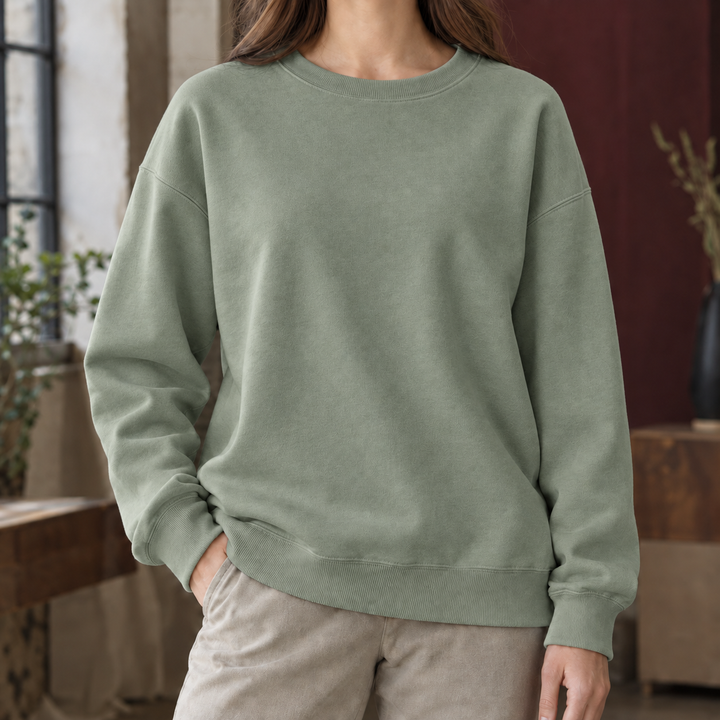 Women's relaxed drop shoulder crew neck sweatshirt with long sleeves and ribbed trims