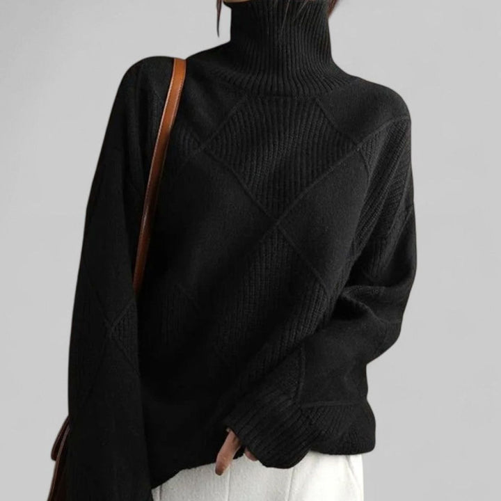 Ione | Women's Oversized Diamond-Knit Turtlenecks Sweater