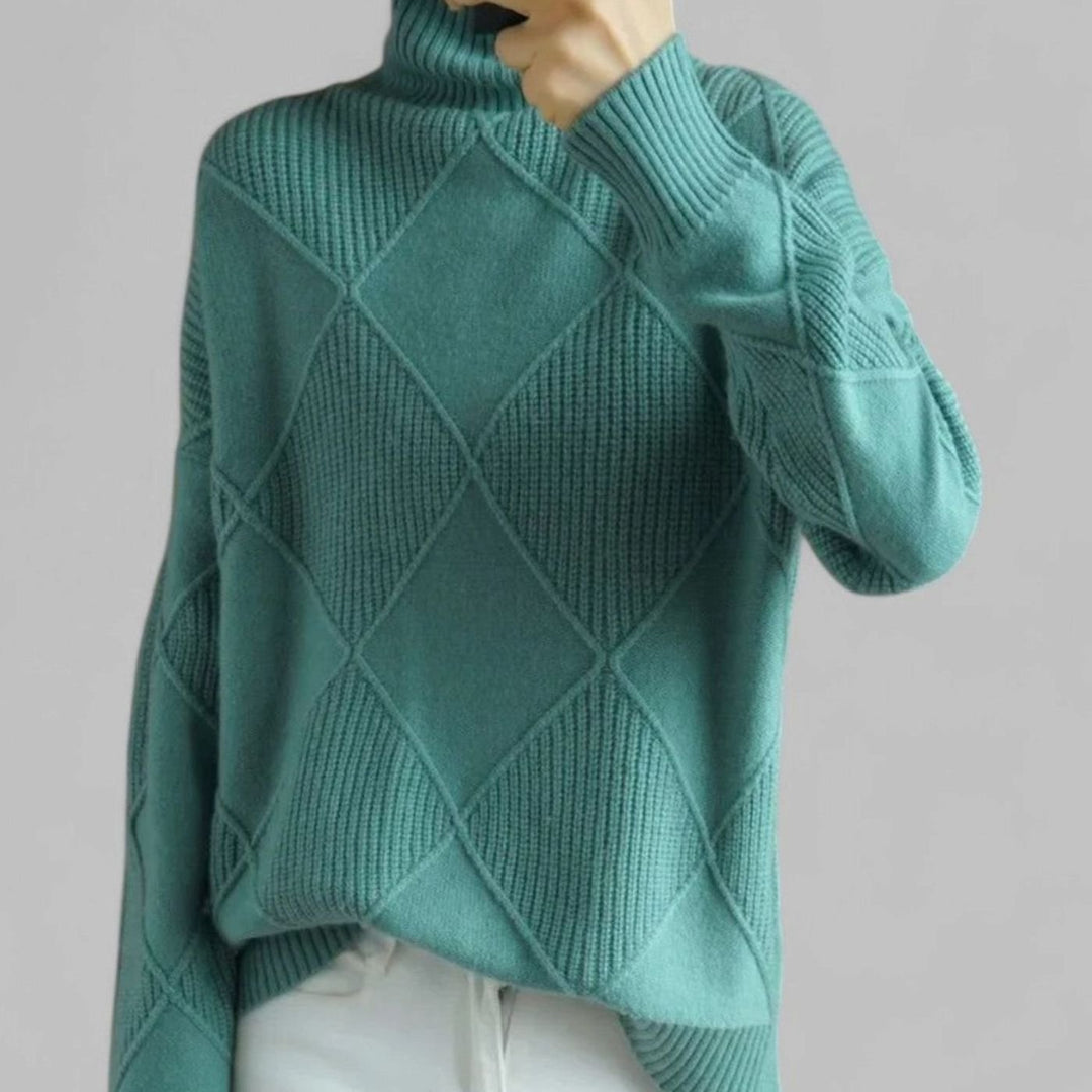 Ione | Women's Oversized Diamond-Knit Turtlenecks Sweater