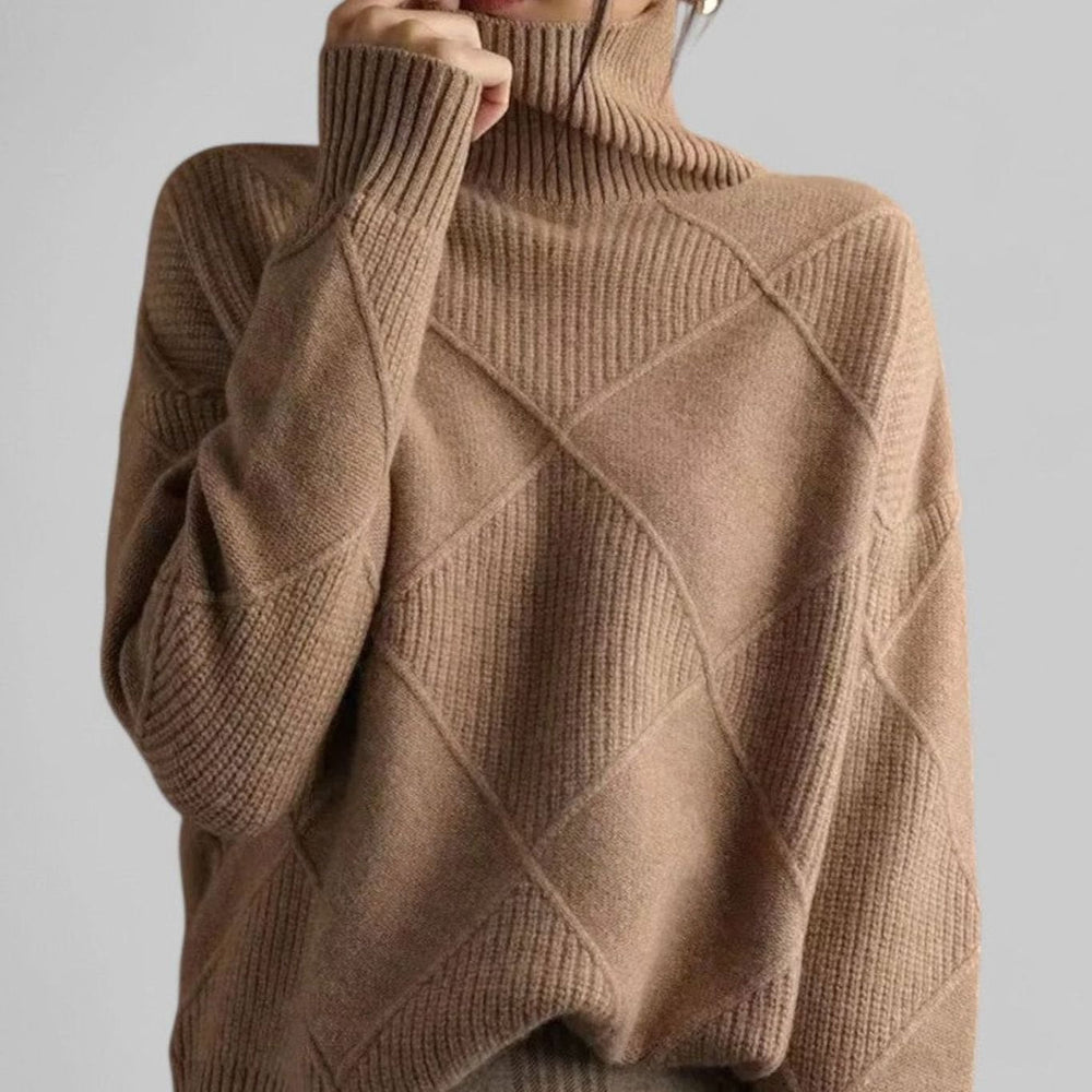Ione | Women's Oversized Diamond-Knit Turtlenecks Sweater