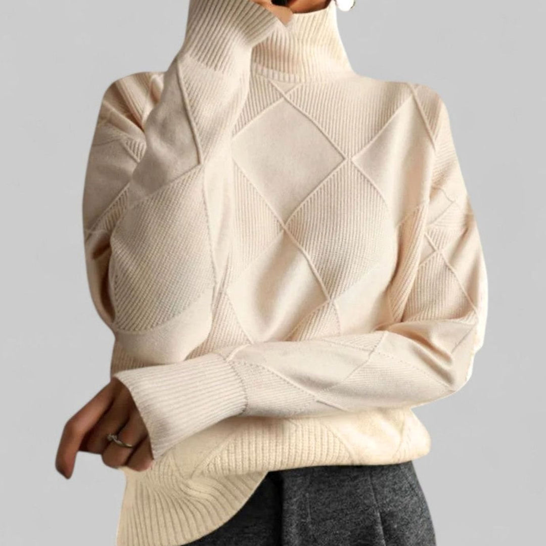 Ione | Women's Oversized Diamond-Knit Turtlenecks Sweater