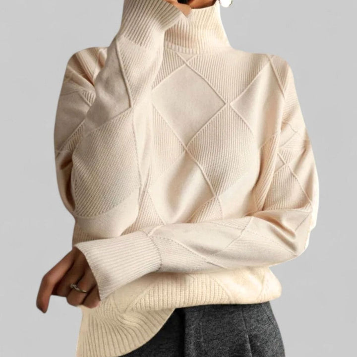 Ione | Women's Oversized Diamond-Knit Turtlenecks Sweater