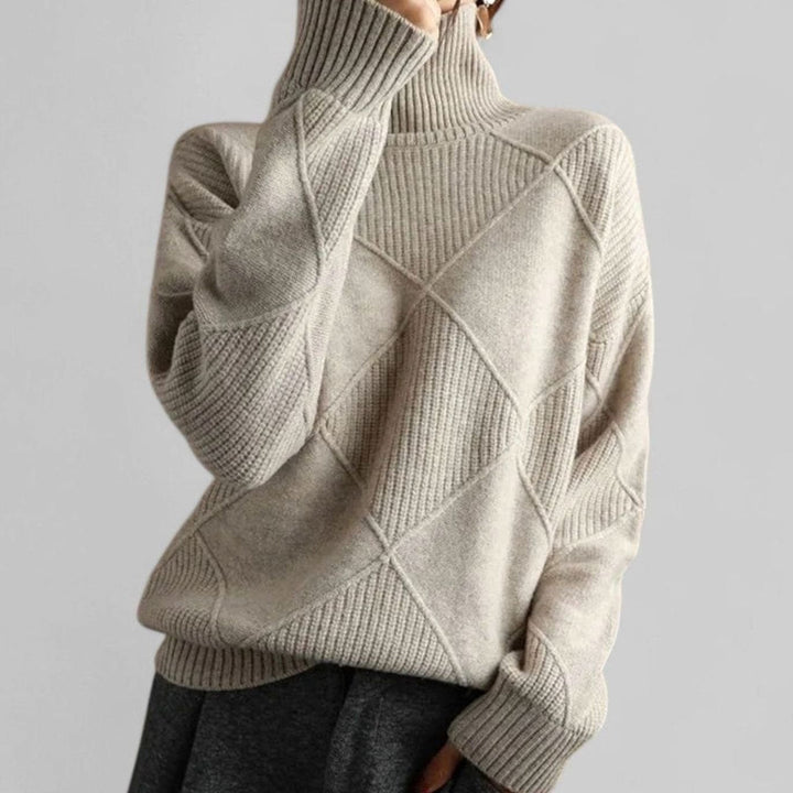 Ione | Women's Oversized Diamond-Knit Turtlenecks Sweater