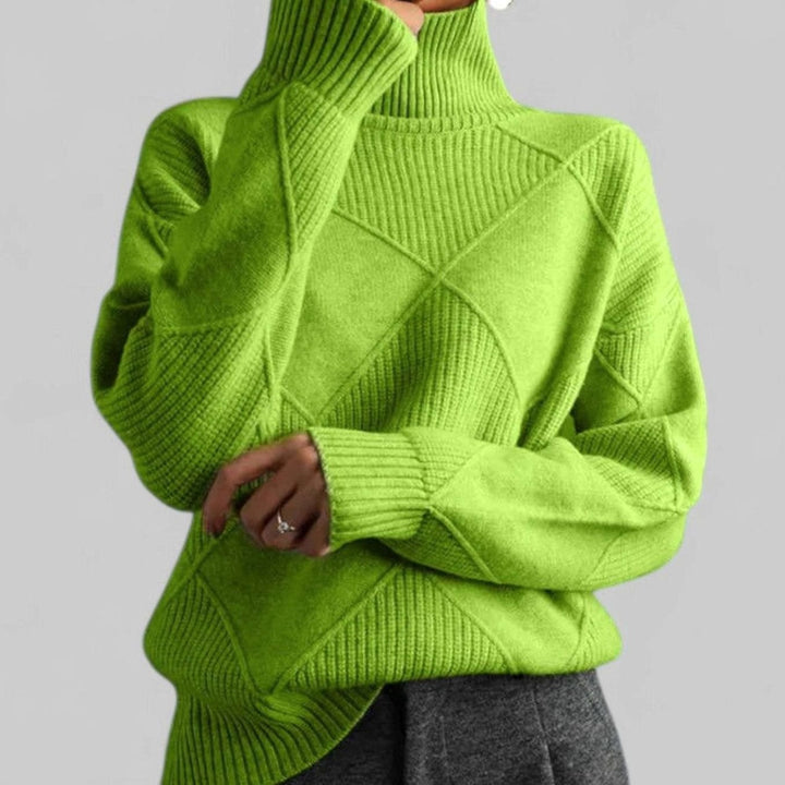 Ione | Women's Oversized Diamond-Knit Turtlenecks Sweater