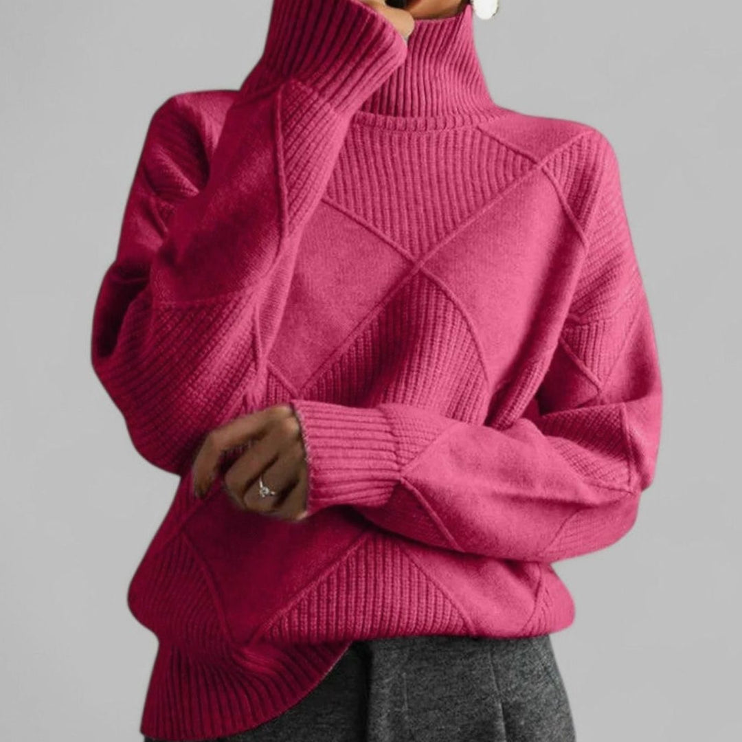 Ione | Women's Oversized Diamond-Knit Turtlenecks Sweater