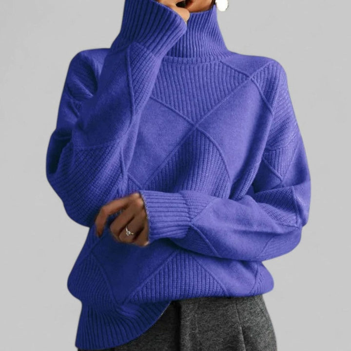 Ione | Women's Oversized Diamond-Knit Turtlenecks Sweater