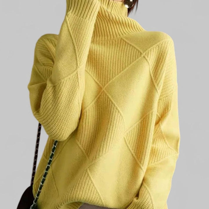 Ione | Women's Oversized Diamond-Knit Turtlenecks Sweater